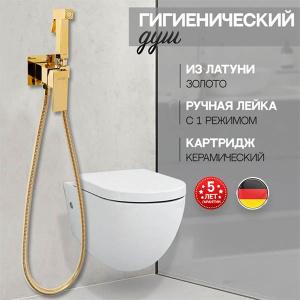 Смеситель встраиваемый Hansberge H3077GO / H3077MG с гигиеническим душем, золото глянцевое