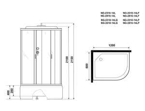 Душевая кабина Niagara NG-2510-14 R / L, 120х80 R, тонированный