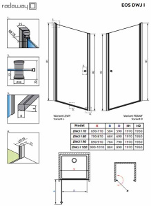 Душевая дверь Radaway Eos DWJ, 100х197, прозрачный