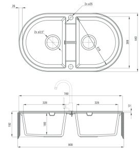 Кухонная мойка Deante Piva ZQI-220B / ZQI-720B, 78х44/графитовый