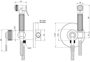 Смеситель встраиваемый Remer Atelier AL65ZCFP / AL65ZNO с гигиеническим душем, черный брашированный хром