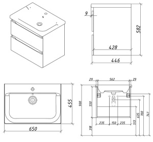 Тумба под умывальник Caprigo Forte 65 36110-SF027 / 80 36112-SF027 / 90 36113-SF027, 65, бланж
