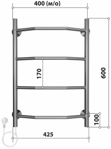 Полотенцесушитель Stelmix Трапеция электрический (кнопка), 40x60 4 перекладины