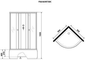 Душевая кабина Niagara Promo P80/40/MT/BK / P90/40/MT/BK / P100/40/MT/BK, 100х100, матовый