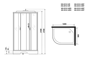 Душевая кабина Niagara Classic NG-3512-14P, 120х80, тонированный