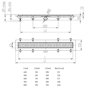 Душевой трап Veconi MCH VB Line 45 / 55 / 65 / 75 / 85, 45 см