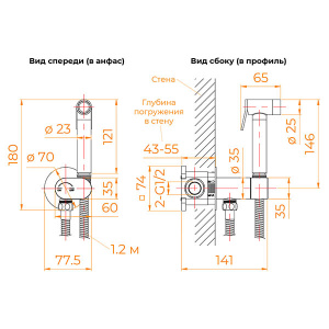 Смеситель встраиваемый RGW SP-213Gr с гигиеническим душем
