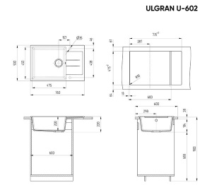 Кухонная мойка Ulgran U-602, 76х50, черный