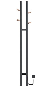 Полотенцесушитель Gloss&Reiter Э2 DUOFIT.E2.L.25x140.H4.Black-Wood электрический (таймер), 12х130 2 секции 4 крючка, черный, дерево