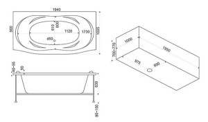 Гидромассажная ванна BAS Фиеста (гидромассаж серия Стандарт), 194х90