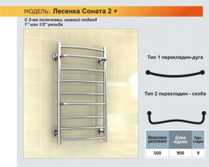 Полотенцесушитель Ростела Соната 2+ с полками нижнее подключение 1/2 дюйма