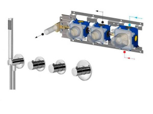 Смеситель встраиваемый Paffoni Modularbox MDE000CR для ванны и душа с термостатом наружная часть, хром