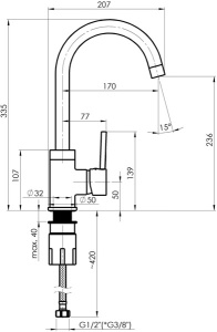 Смеситель для кухонной мойки Rubineta Axe-33 (ST) AX30058