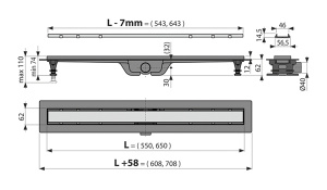 Душевой трап AlcaPlast  APZ19 550 / 650 / 750 / 850 / 950, 55 см