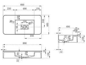Умывальник Vincea Solid Surface VWB-6S480MW / VWB-6S412MW, 80х40
