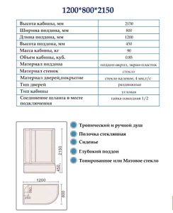 Душевая кабина ODA 8406-120BM, 120х80, матовый
