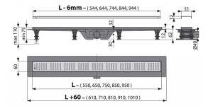 Душевой трап AlcaPlast Simple APZ10 550 / 650 / 750 / 850 / 950, 55 см