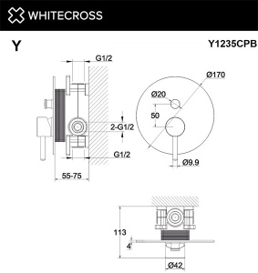 Смеситель встраиваемый Whitecross Y Y1235CPB (2 функции)