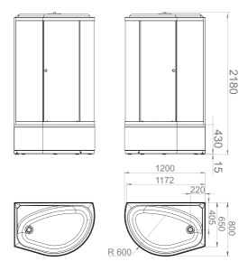 Душевая кабина Domani-Spa Simple 128 high белая прозрачная, 120х80, прозрачный