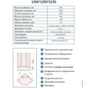Душевая кабина ODA 8321 / 8323, 135x135, тонированный