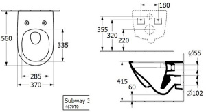 Подвесной унитаз Villeroy&Boch Subway 3.0 безободковый с сиденьем Soft Close